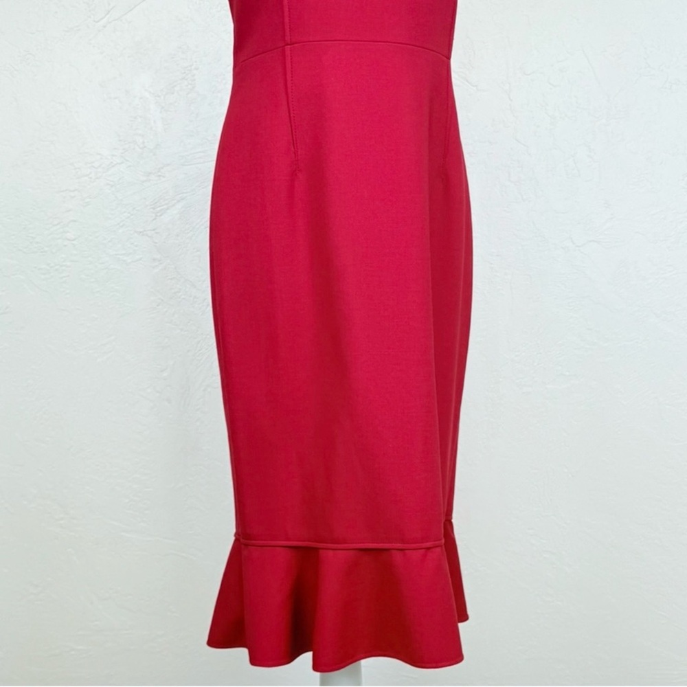 Oscar de la Renta Flared Ruffle Hem Midi Stretch Wool Claret Red Dress Size 4 - Picture 8 of 15